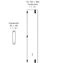 Mit einer Breite von 320mm und einer Höhe von 1600mm (1,60m) ist diese in der Fläche 15x größer als eine Standardtür mit einer Breite von 85mm und einer Höhe von 400mm. Bezogen auf das Volumen ist der Faktor sogar 50.